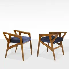 Gio Ponti, Italian production, Pair of wooden and upholstered fabric stools