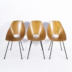 Prod. Fratelli Tagliabue by Vittorio Nobili, 1955, three Medea mod. chairs in wood and painted metal, offered Jun 2026