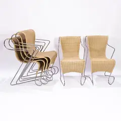 Ron Arad, Prod. Driade, six Zigo Easy Chair mod. stackable chairs in chromed metal and wicker