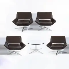 Jeffrey Bernett, Prod. B&B, living room comprising of: four armchairs mod. Metropolitan in padded leather and chromed aluminium