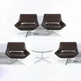 Jeffrey Bernett, Prod. B&B, living room comprising of: four armchairs mod. Metropolitan in padded leather and chromed aluminium