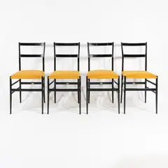 Gio Ponti, Prod. Cassina, 1957, four Superleggera mod. chairs in wood and padded fabric