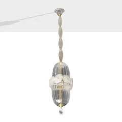 Archimede Seguso, Prod. Seguso Vetri d'Arte, transparent glass and brass suspension lamp