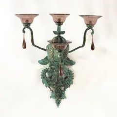 Italian production by Carlo Rizzarda, 1920, iron and colored blown glass wall lamp, offered Jun 2026