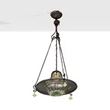 Carlo Rizzarda, Italian production, wrought iron and colored blown glass suspension lamp