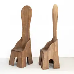 Mario Ceroli, Prod. Poltronova, 1972, pair of Sedia Alta mod. chairs in wood