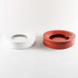 Angelo Mangiarotti, Prod. Danese, 1964, pair of large Barbados mod. ashtrays in polychrome ceramic