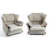 Piero de Martini, Prod. Cassina, 1980, pair of Viola d'Amore mod. armchairs in wood and padded fabric
