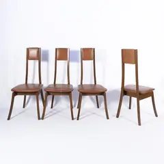 Angelo Mangiarotti, Prod. La Sorgente del Mobile, 1970, four wooden and padded leather chairs
