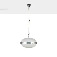 Sergio Mazza, Prod. Artemide, chromed metal and pressed crystal suspension lamp
