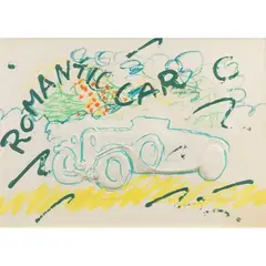 Enrico Manera, "Romantic car", mixed media and collage on canvas