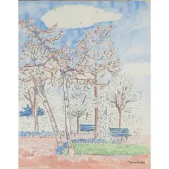 "Parco parigino" by Orfeo Tamburi, Indian ink and watercolor on canvas paper, offered Mar 2026
