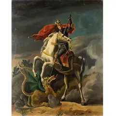 "San Giorgio e il drago" by Luigi Surdi, oil on pressed cardboard, offered Mar 2026