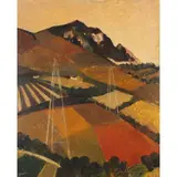 Carlo Quaglia, "Paesaggio con tralicci", oil on masonite