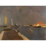 Carlo Quaglia, "Port of Fiumicino", oil on masonite