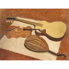 "Musical instruments" by Carlo Quaglia, oil on masonite Provenance: Carlo Quaglia Family Collection, offered Mar 2026