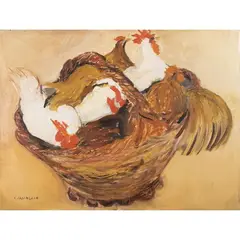 "Chickens in the Basket" by Carlo Quaglia, 1955, oil on panel, offered Mar 2026