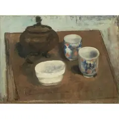 "Still life with cups" by Guglielmo Janni, 1931, oil on canvas applied as a panel, offered Mar 2026