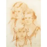 Leonetta Cecchi Pieraccini, "Ritratti di Letizia, Valeria e Sandro Samuelli", 1929, sanguine and pastel on paper