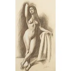 Gregorio Sciltian, "Female Nude", charcoal and pastels on paper