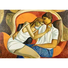 Lucio Ranucci, "Giovani amanti sul canape della nonna", 2009, oil on canvas