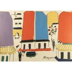 Sante Monachesi, "Parigi Agrà con Muri ciechi e figure a Parigi", oil on canvas