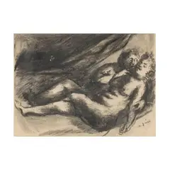 "Lovers" by Alberto Ziveri, charcoal on paper, offered Feb 2026