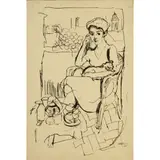 Antonio Scordia, "Seated woman", 1945, indian ink on intended paper