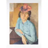 Luigi Montanarini, "Woman with hat", color lithography