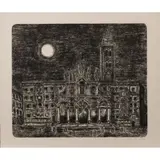 Gian Paolo Berto, "Santa Maria Maggiore at night", 1975, etching