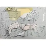 Franco Maria Liberatore, "Nudo sul divano", color lithograph