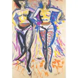 Costanzo Mongini, "Two young people", mixed technique on paper