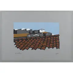 "View with roofs" by Enotrio Pugliese, color screen printing, offered Feb 2026