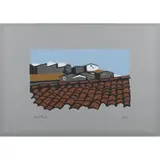 Enotrio Pugliese, "View with roofs", color screen printing