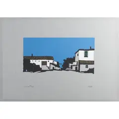 "View with houses" by Enotrio Pugliese, color screen printing, offered Feb 2026