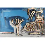 Mario Martini, "Landscape with basilica and figures", 1976, oil on canvas