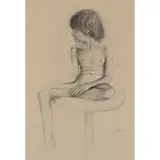Guido Razzi, "Nudo di bambino seduto", 1972, charcoal on cardboard