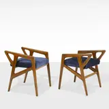 Gio Ponti, Italian production, Pair of wooden and upholstered fabric stools