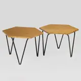 Prod. ISA by Gio Ponti, coppia di tavolini in legno e metallo verniciato, offered Feb 2026