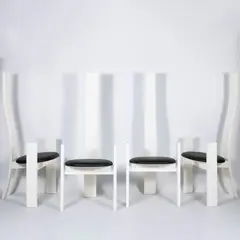 Prod. Poggi by Vico Magistretti, 1969, six Golem mod. chairs in lacquered wood and padded leather. Literature: Domus, offered Feb 2026