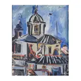 Sante Monachesi, "View with Roman church", oil on canvas