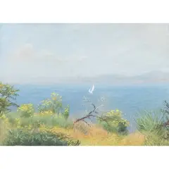 "Ischia" by Luce Balla, 1977, pastels on paper, offered Jan 2026