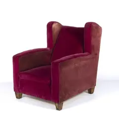 Melchiorre Bega, Italian production, 1940, wood and padded fabric armchair