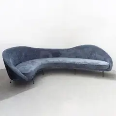 Cesare Lacca, Italian production, large sofa in padded fabric and brass