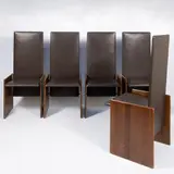 Prod. Simon Gavina by Kazuhide Takahama, 1968, six Kazuki mod. chairs in wood and padded leather, offered Dec 2025