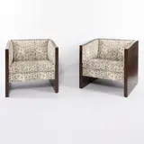 Prod. Cassina (2) by Charles Rennie Mackintosh, 1982, Pair of Argyle Set series armchairs in wood and upholstered fabric, offered Dec 2025