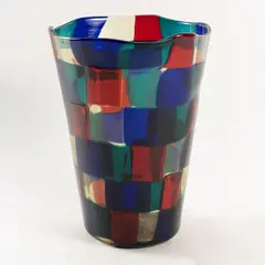 Prod. Venini by Fulvio Bianconi, 1999, Pezzati series vase in polychrome blown glass, offered Dec 2025