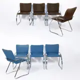 Renato Zevi, Italian production, eight chairs in steel and upholstered fabric