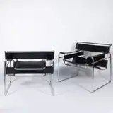 Prod. Bononia by Marcel Breuer, pair of Wassily mod. armchairs in faux and chromed metal, offered Dec 2025