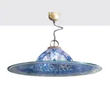 Gae Aulenti, Prod. Vistosi, Noverrino series suspension lamp in murrine glass and brass
